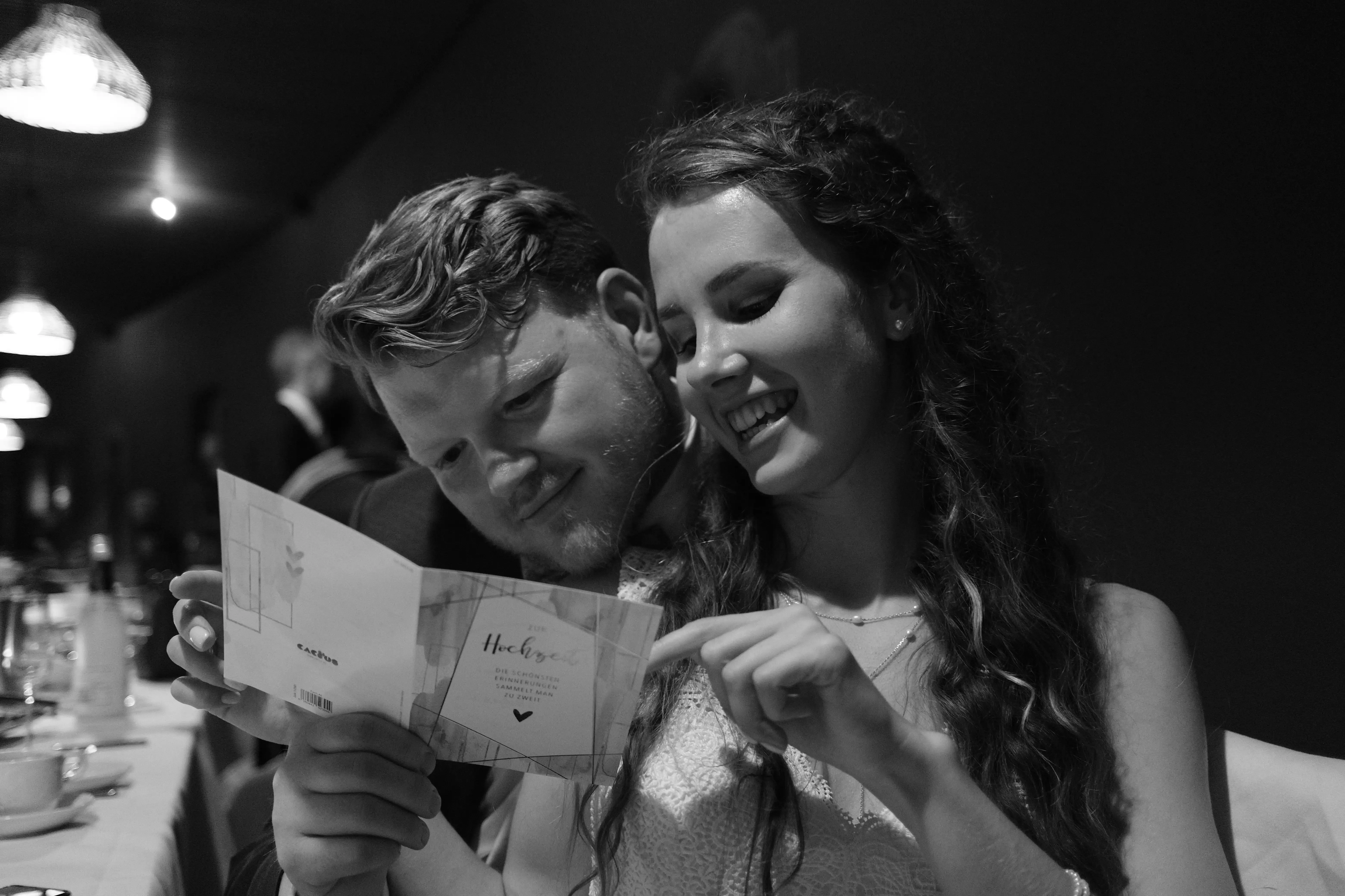 Reading the wedding card